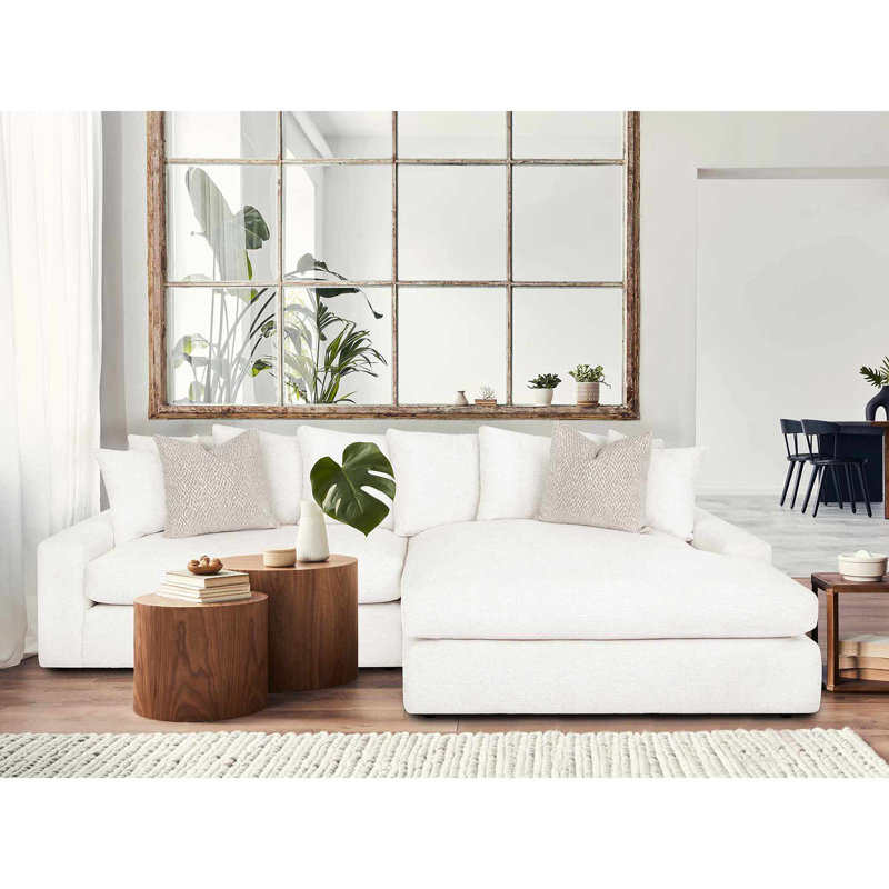 118" Wide Sofa & Chaise, White, Right Hand Facing