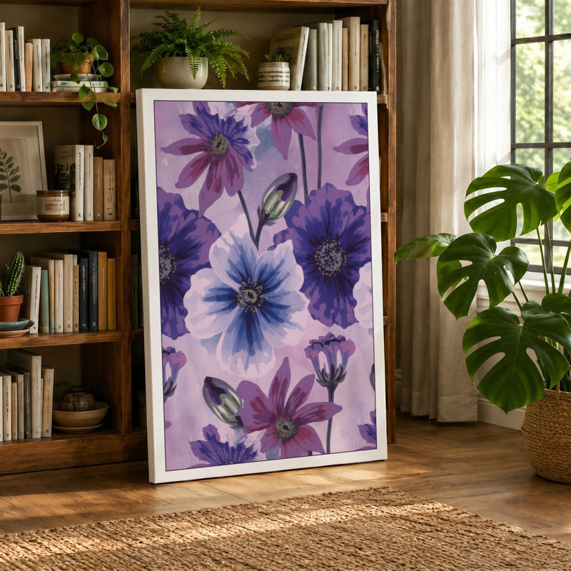 Purple Daisy Sprinkle Botanical - Wrapped Canvas, 18x12 - 45.7 x 30.5 cm, Cream Border