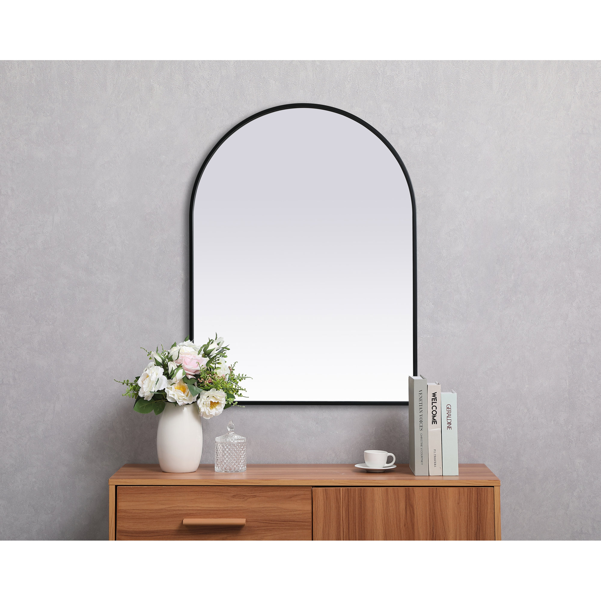 Sabine Metal Arch Wall Mirror, 36" x 27", Black