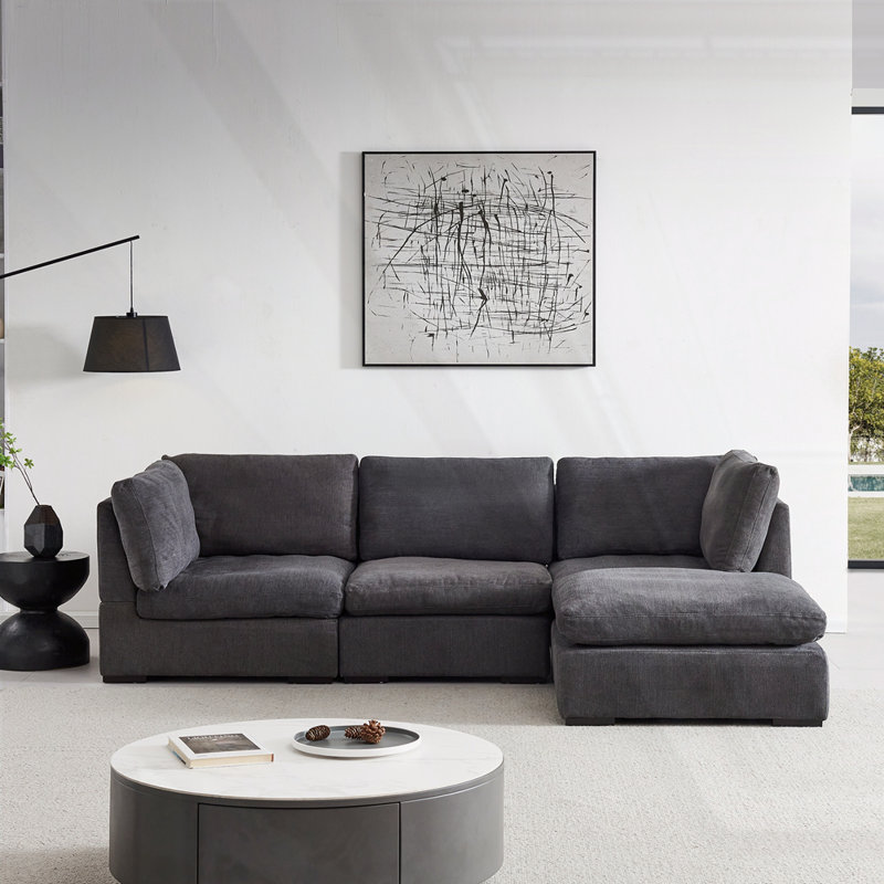 Canapé modulaire en L, Tissu gris foncé