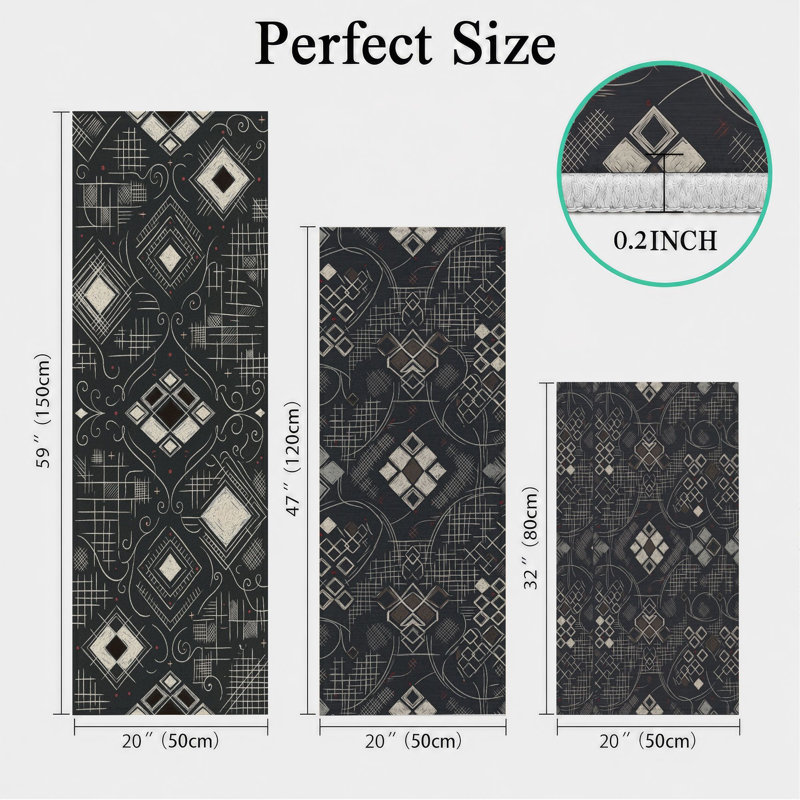 Geometric Pattern Non-Slip Washable Kitchen Mats