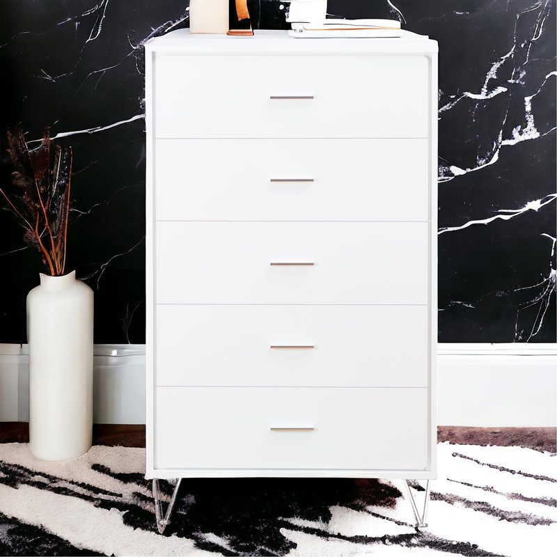 Commode 5 tiroirs l 32 po à 5 tiroirs, Blanc, Blanc