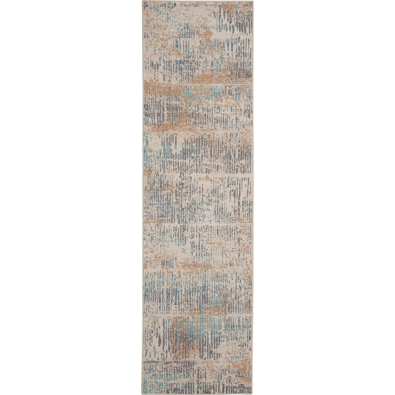 Abstract Area Rug in Beige/Blue, Runner 2'2" x 7'6"