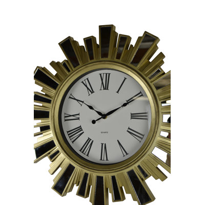 19" Silver And Clear Mirrored Glass And Heavy Duty Plastic Silent Analog Sunburst Wall Clock
