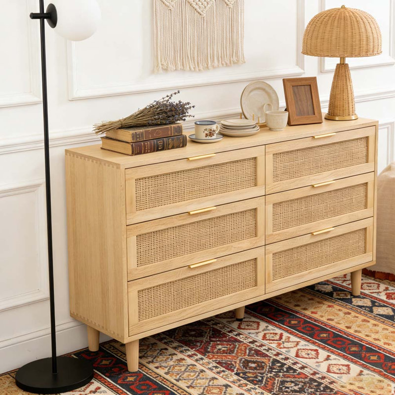 51.18"6-Drawers Rattan Storage Cabinet, Natural