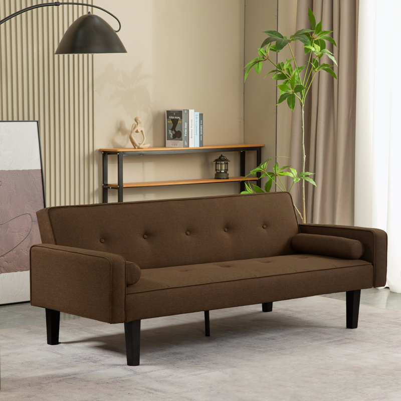 Console en bois massif 71,65 po Trayon, Mélange de lin brun