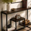 Table d'appoint, console, vestibule, étroit, canapé, salon, chambre à coucher, stratifié brun, métal noir, contemporain, moderne