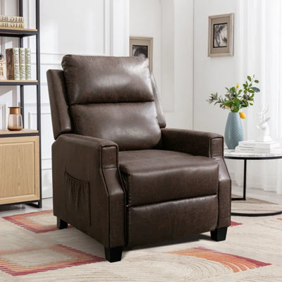 Glori 30'' Wide Classic and Breathable Leather Soft PushBack Standard Recliner