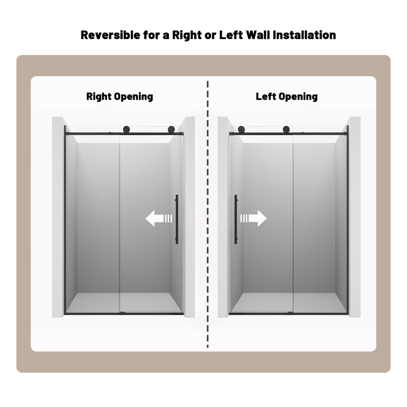 Matte Black Frameless Sliding Shower Door with Clear Tempered Glass
