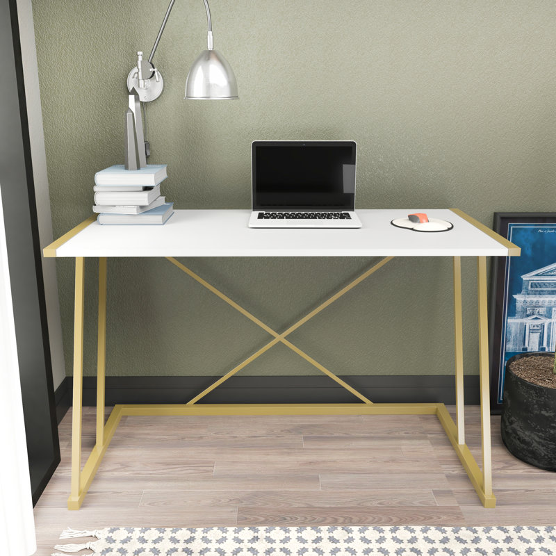 Lenes Metal Base Writing Desk, White/Gold