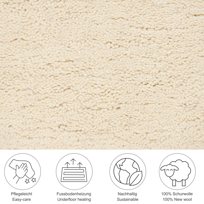 Handgefertigter Teppich Pinney aus Wolle in Beige, Rectangle 60 x 120 cm