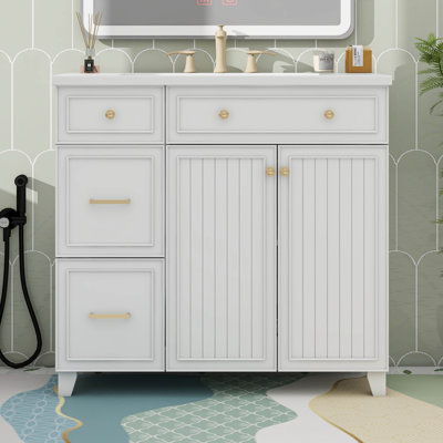 Meuble-lavabo 36 po avec lavabo en céramique, tiroirs standard et double couche, tablettes réglables