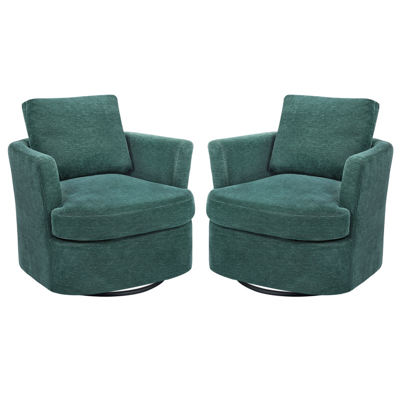 Blendia Upholstered Swivel Barrel Chair (Set Of 2), Green