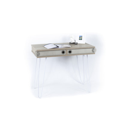 Bureau à 2 niveaux en chêne uni avec pieds modernes en métal, bois, H 27 po x l 20 po P 37, travail polyvalent