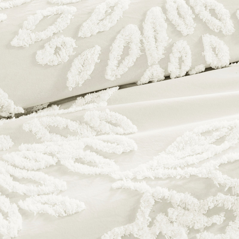 Édredon en chenille floral, coton, esthétique de chambre à coucher,, Édredon très grand + 2 taies décoratives, Blanc cassé