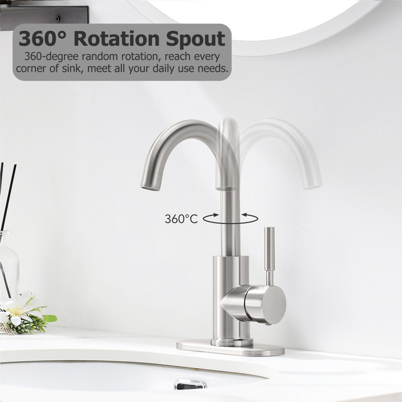 Brushed Nickel Single-Handle Bathroom Faucet with Metal Drain