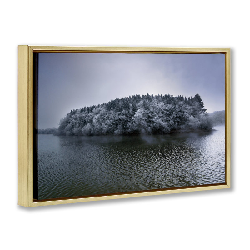 Cadre flottant Invierno Antano Island View, design par Urtzi Vera, H 17 po x l 25 po, Cadre flottant métallique doré