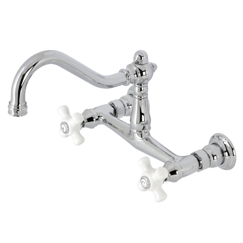 Kingston Brass Vintage Two-Handle 2-Hole Wall Mount Bathroom Faucet, Cross Handle, Polished Chrome