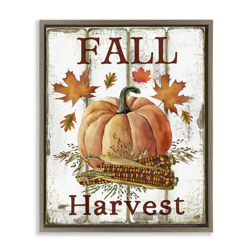 «Fall Harvest», art mural sur toile de citrouille et de maïs par Creatif Belle, Cadre flottant orme Montalcino