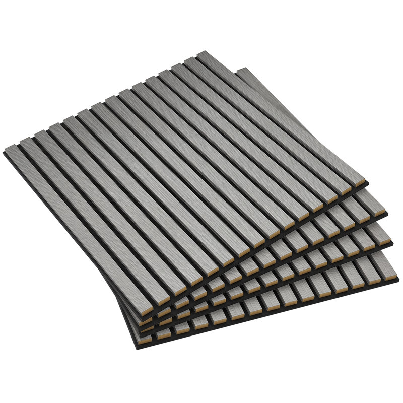 Ensemble de 4 panneaux muraux 3D en faux bois, 24 "x 24" panneaux insonorisants, panneaux de lattes en bois pour la décoration murale intérieure, plafond
