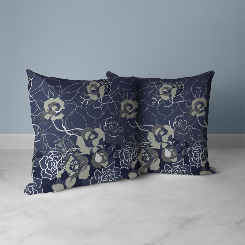Coussin décoratif réversible Regal Rose Retreat, H 16 po x l 16 po, Bleu / gris