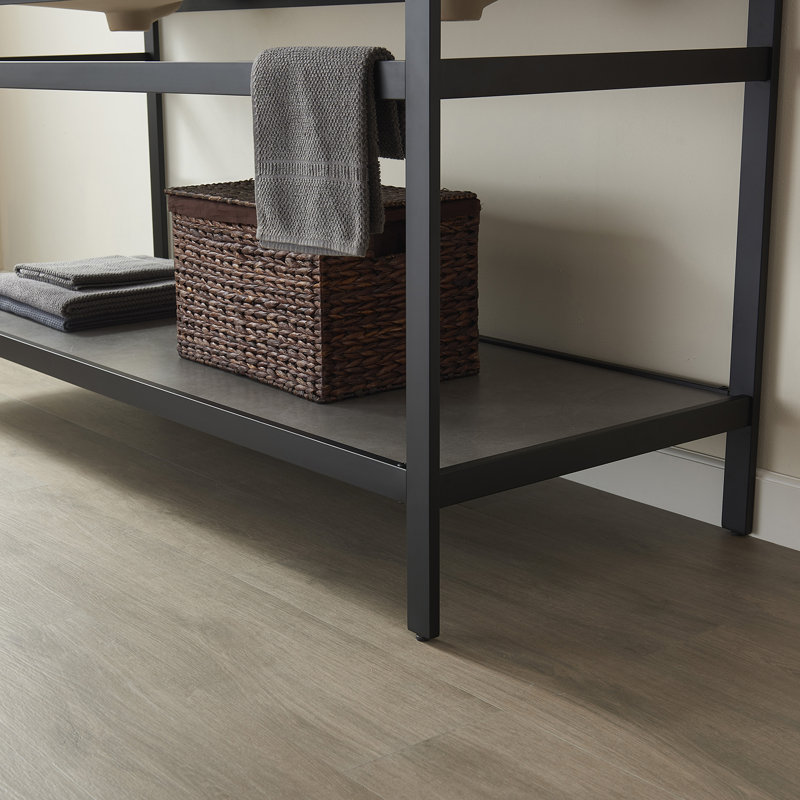 Ensemble de meuble-lavabo double 60 po Funes, Dalle de pierre calcaire, Noir mat, Noir mat