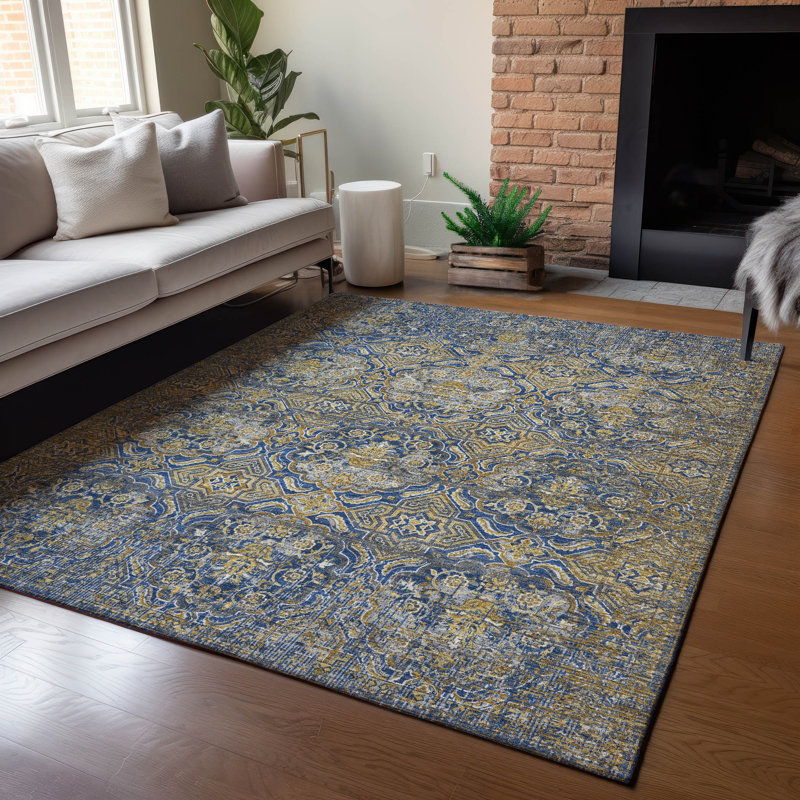 Tapis lavable à la machine intérieur / extérieur ACN2706, Marine, 8 pi x 10 pi