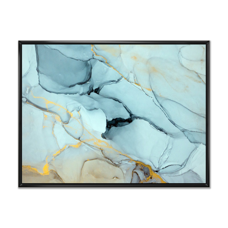 «Golden Turquoise», art mural sur toile Glam, H 34 po x l 44 po x P 1,5 po, Toile avec cadre flottant noir