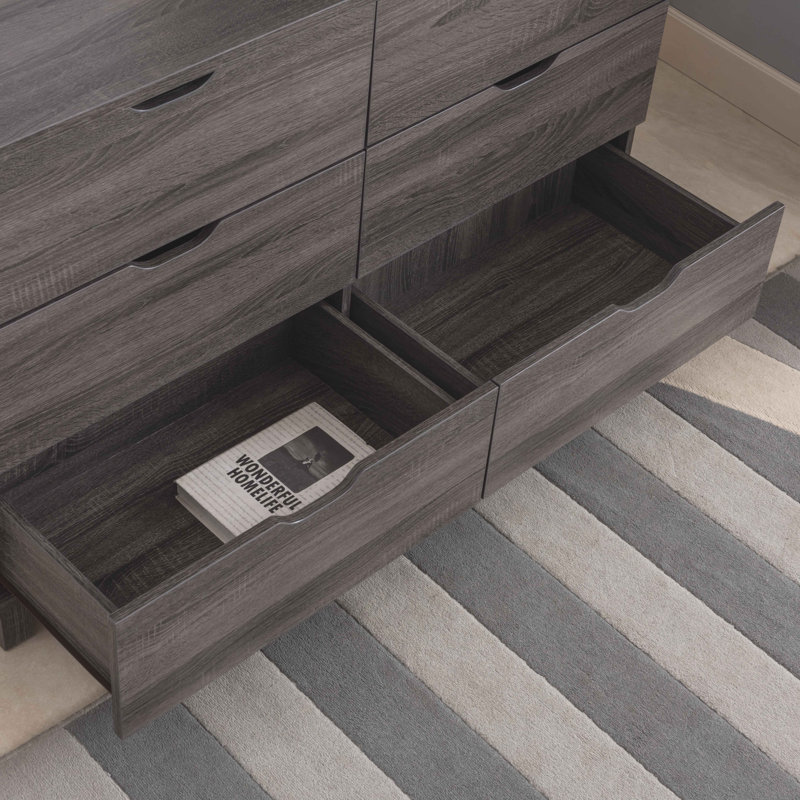 Commode de rangement à 6 tiroirs Fleeman, Gris délavé