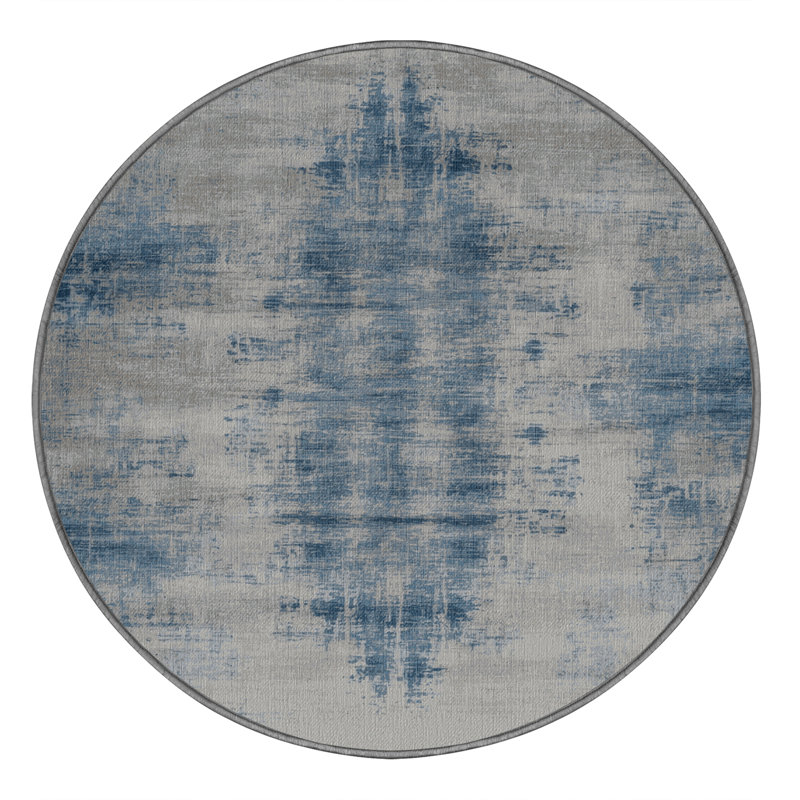 Machine Washable Abstract Gray Area Rug, Round 6'