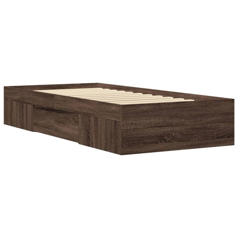 Storage Bed, Brown Oak, European Single (90 x 200 cm)