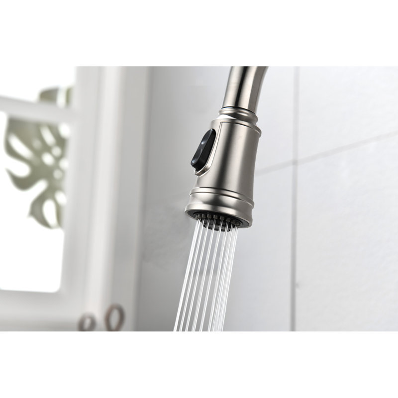 Single Lever Kitchen Sink Faucet, Pull Out Spray And Rust Finish Brushed Nickel Smooth Water Flow