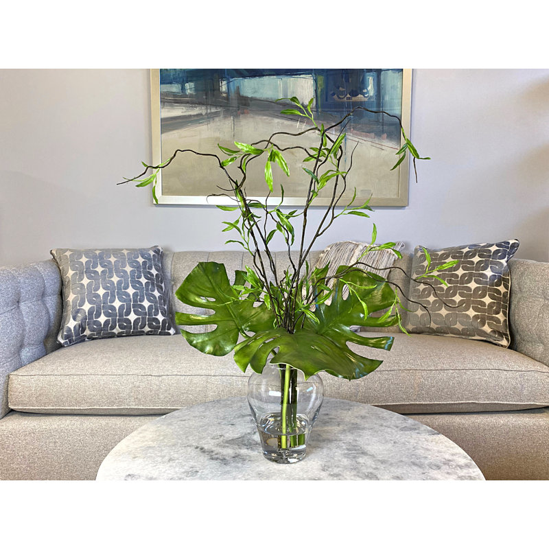 Philo Leaf And Willow Branch Arrangement In A Clear Glass Vase