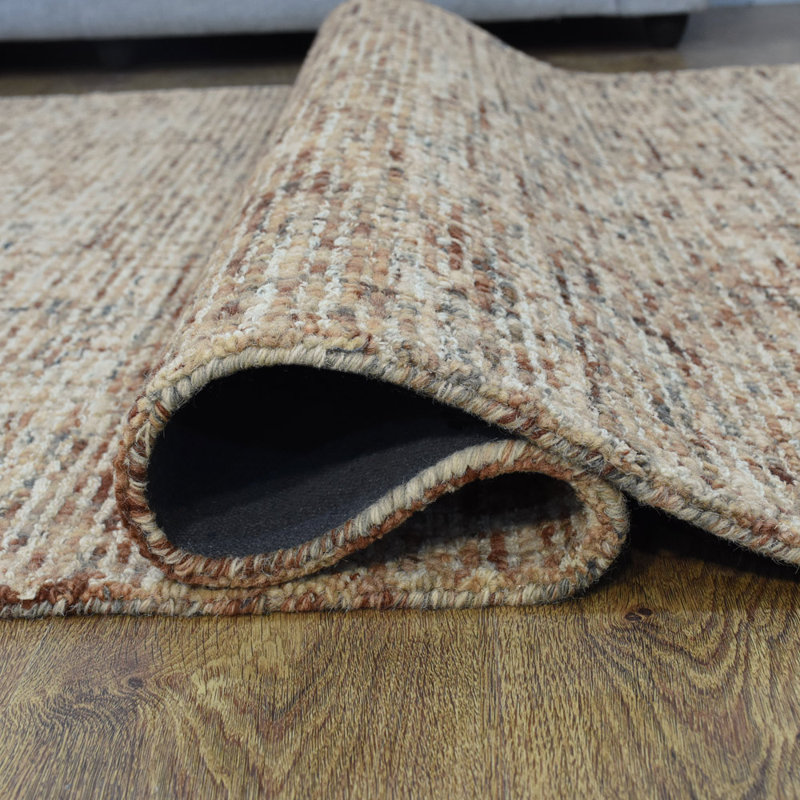 Beige | Brown 100% Wool Handmade Solid Plain Rectangle Hand Tufted Indoor Area Rug, Rectangle 5' x 8'