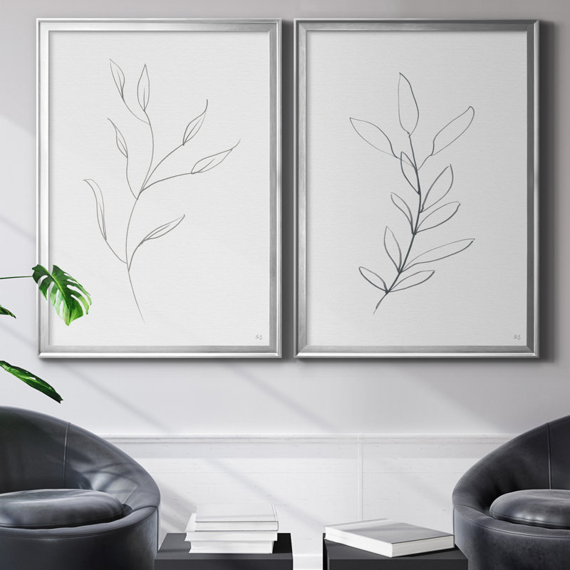 «Botanical Gesture I», ensemble de 2 reproductions, Pas de tapis, Toile avec cadre argenté, H 22,5 po x l 61 po x P 1,5 po