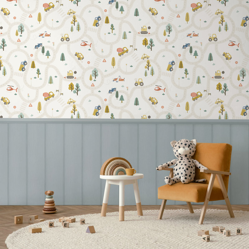 10.05m x 53cm Matte Wallpaper Roll, Cream Blue