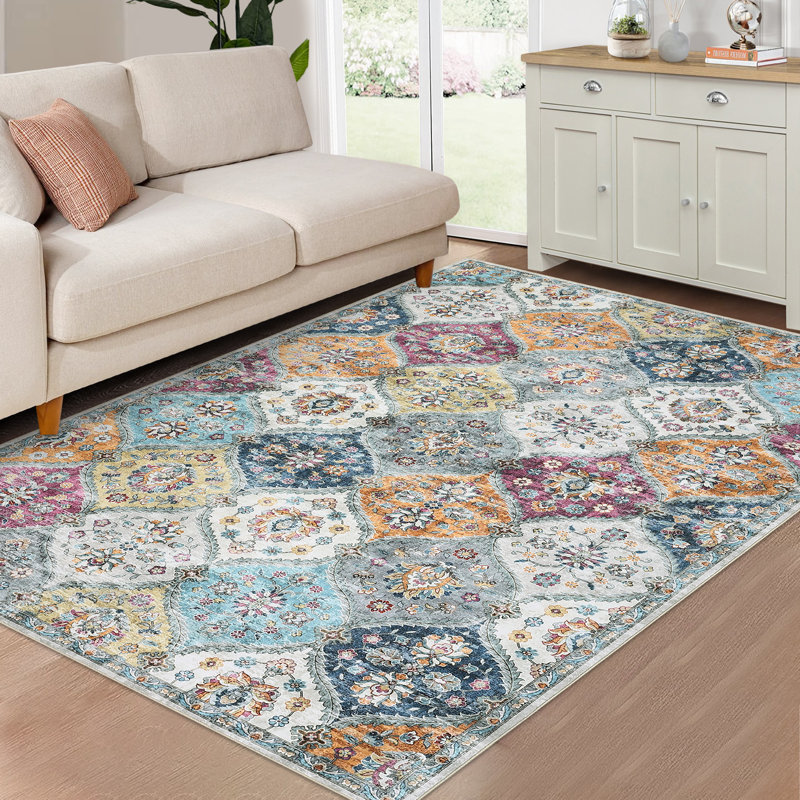 Washable Rug Vintage Distressed Rugs Non-Slip Stain Resistant Area Rug Floor Cover for Bedroom Living Room, Runner 2' x 8'