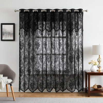 Panneau de rideau de porte de patio Natasa avec cantonnière et pompons attachés Natasa