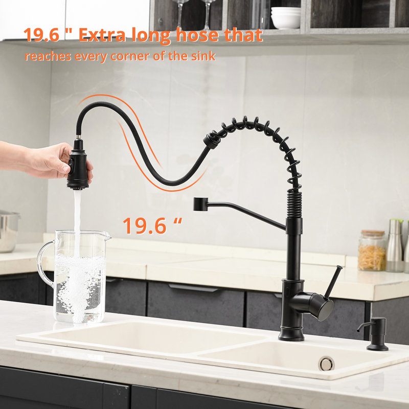 Robinet d'évier intelligent sans contact - Cuisine avec tirette, activé par capteur de mouvement, noir contemporain, laiton, style contemporain en céramique, pour