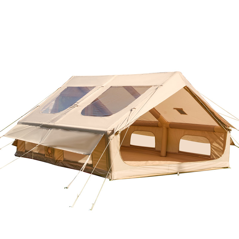 Tente de camping gonflable 13 x 10 pi, tentes de glamping, tente d'extérieur coupe-vent 4 saisons facile à installer avec cric et fenêtres en maille et pompe