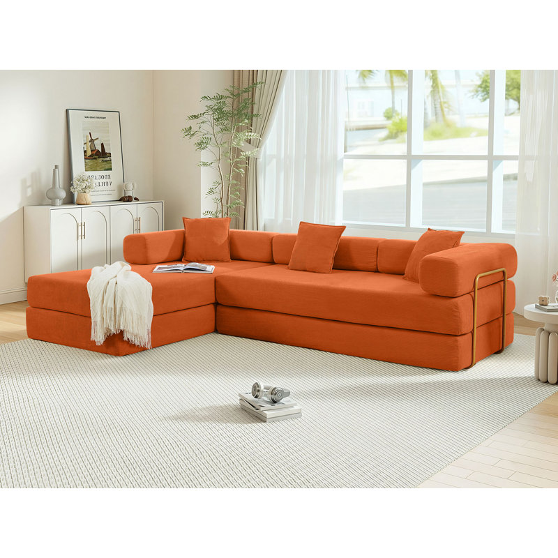 Hartwig Boneless 108" Oversized Modular Sleeper Sectional Compression Sofa Bed with Reversible Chaise, No-Assembly Floor Couch