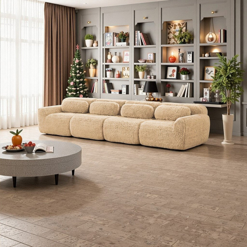 Canapé modulaire 32 po x 82 po en tissu moelleux - Éponge haute densité, Brown, 4, 28.7" H x 148.8" W x 40.9" D
