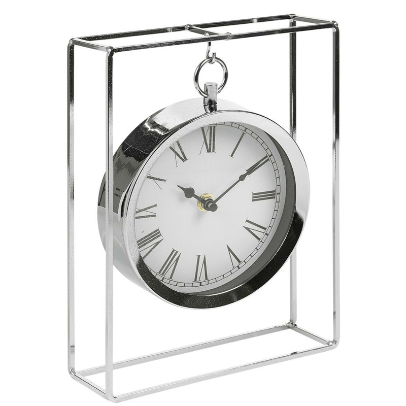 Roman Numeral Metal Tabletop Clock, Silver