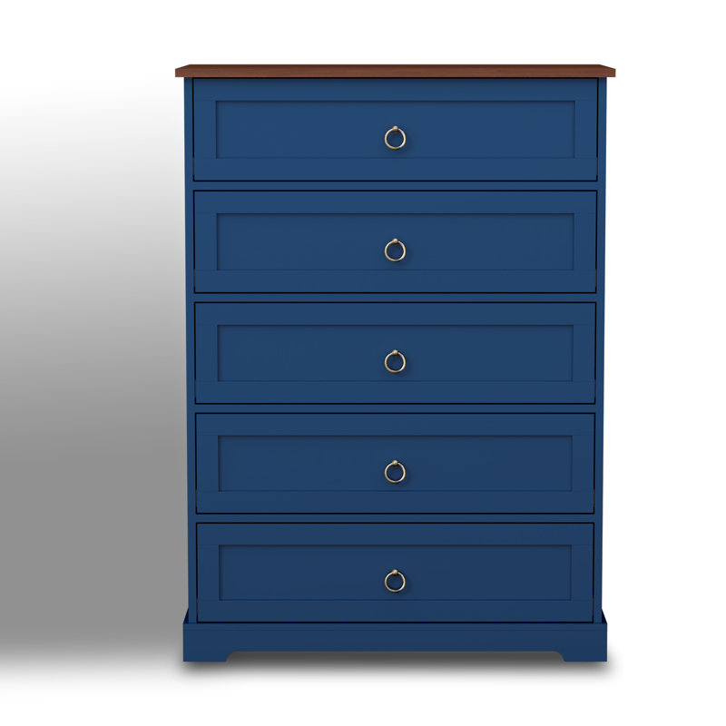 Commode 5 tiroirs de 43,31 po de style simple et rétro, Blue