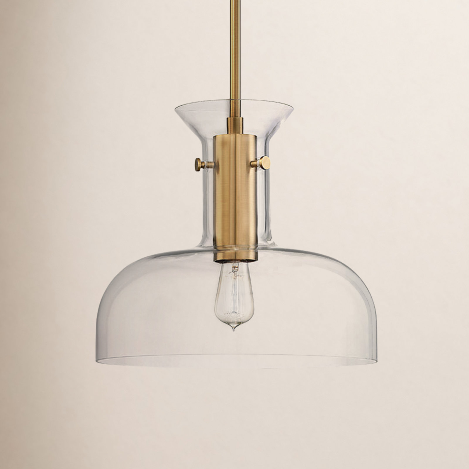 Mayer Single Light Glass Pendant, 14.75" H X 16" W X 16" D, Aged Brass