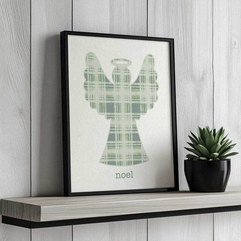 «Plaid Christmas Angel» par Annie Lapoint, reproduction d'art, L 18 po x H 24 po, Impression encadrée, Doré