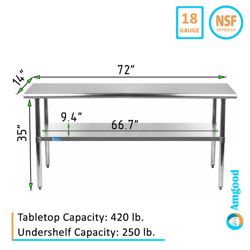 72" Stainless Steel Work Table with Galvanized Undershelf