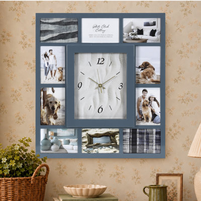 American Art Decor Photo Collage Coastal Blue Wall Clock 21"