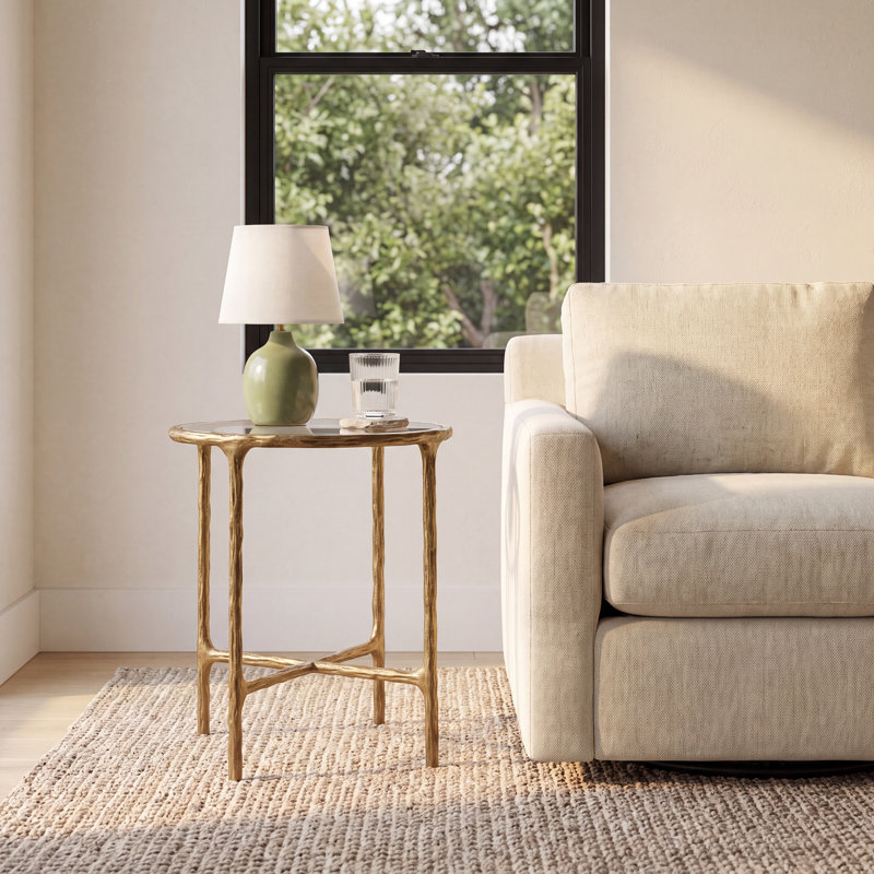 Evelynn 20" H x 18" W Iron End Table, Brass, White Marble