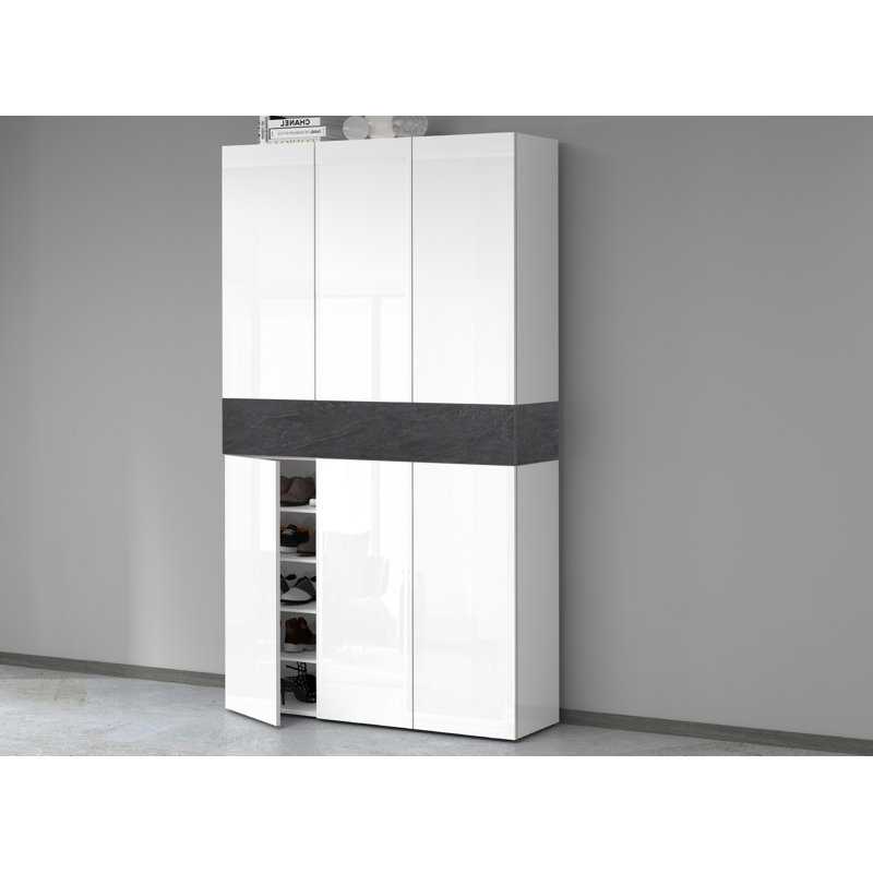 60 Pair Shoe Storage Cabinet, White/Grey